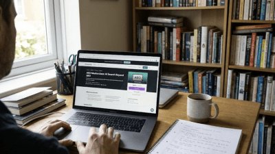 Creative professional working on a laptop with AI software interface overlays